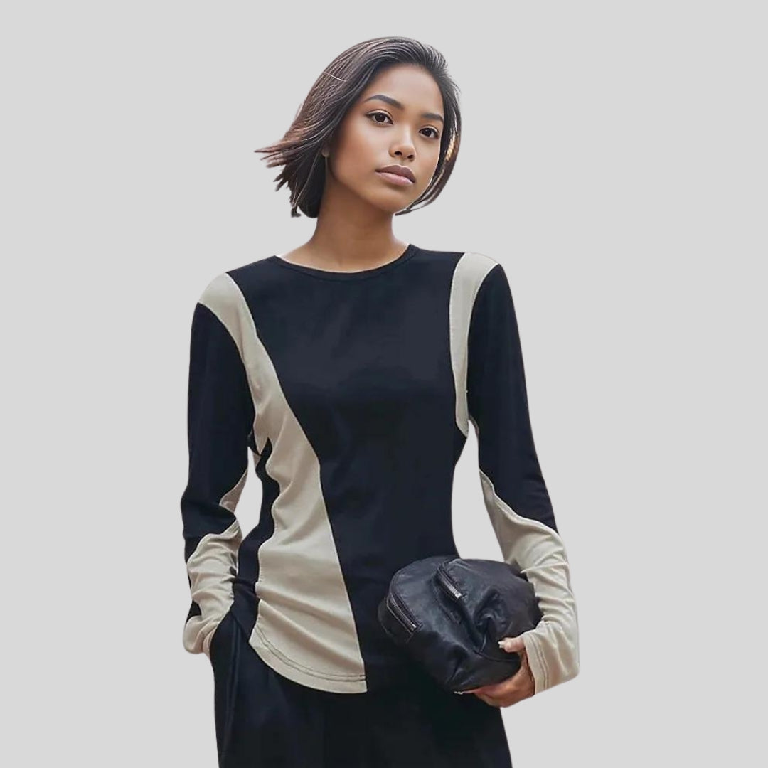 Casual Minimal Goth Irregular Design Double Color Pullover