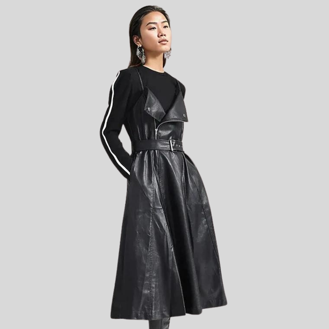 Casual Minimal Goth Vegan Leather Sarafan Style Dress-SimpleModerne
