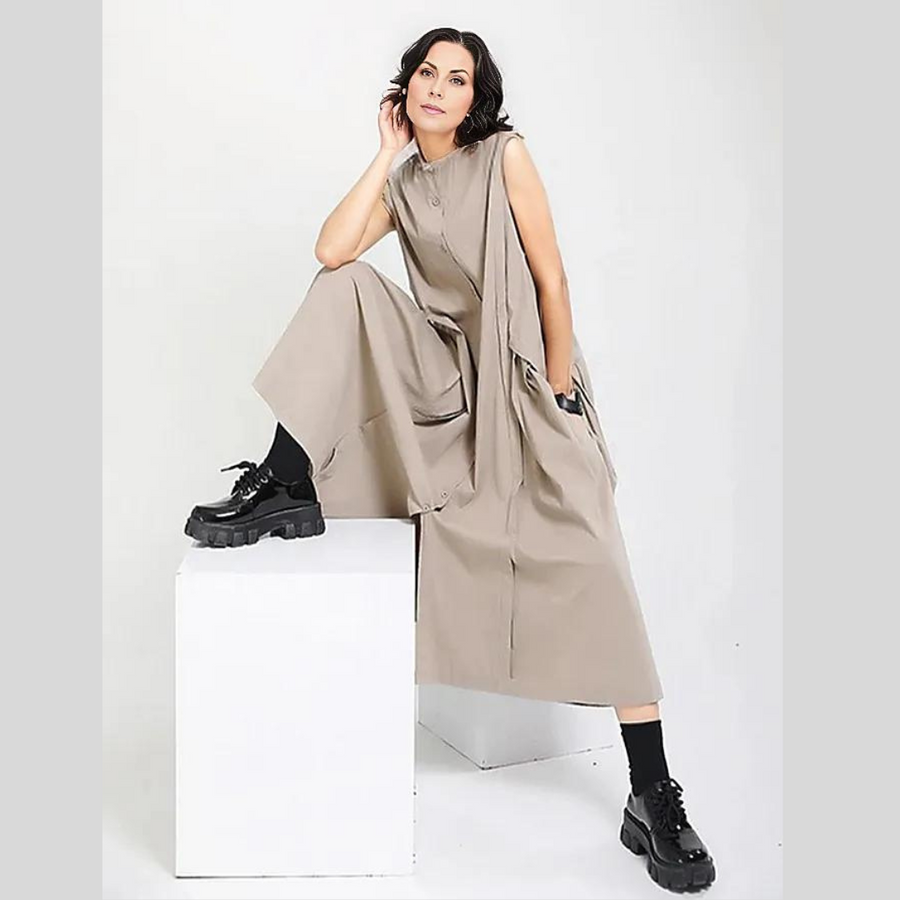 Cargo Style Sleeveless Khaki Dress-SimpleModerne