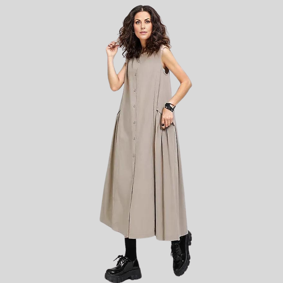 Cargo Style Sleeveless Khaki Dress-SimpleModerne