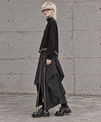 Black Asymmetric Draped Maxi Skirt-SimpleModerne