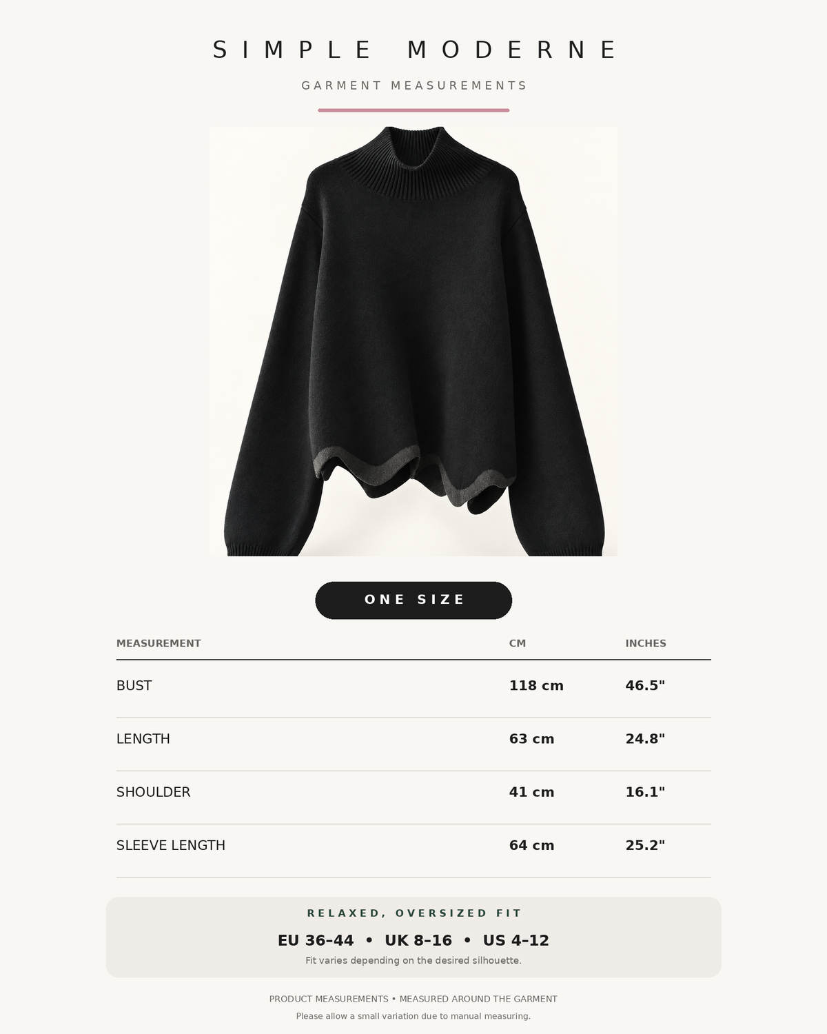 Black Wave Hem Turtleneck Pullover-SimpleModerne