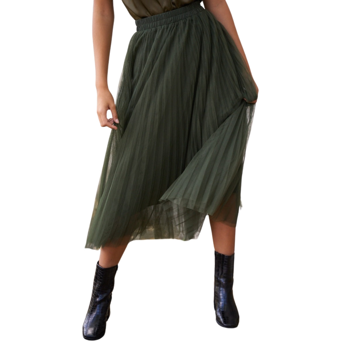 Chic Olive Tulle Skirt-SimpleModerne
