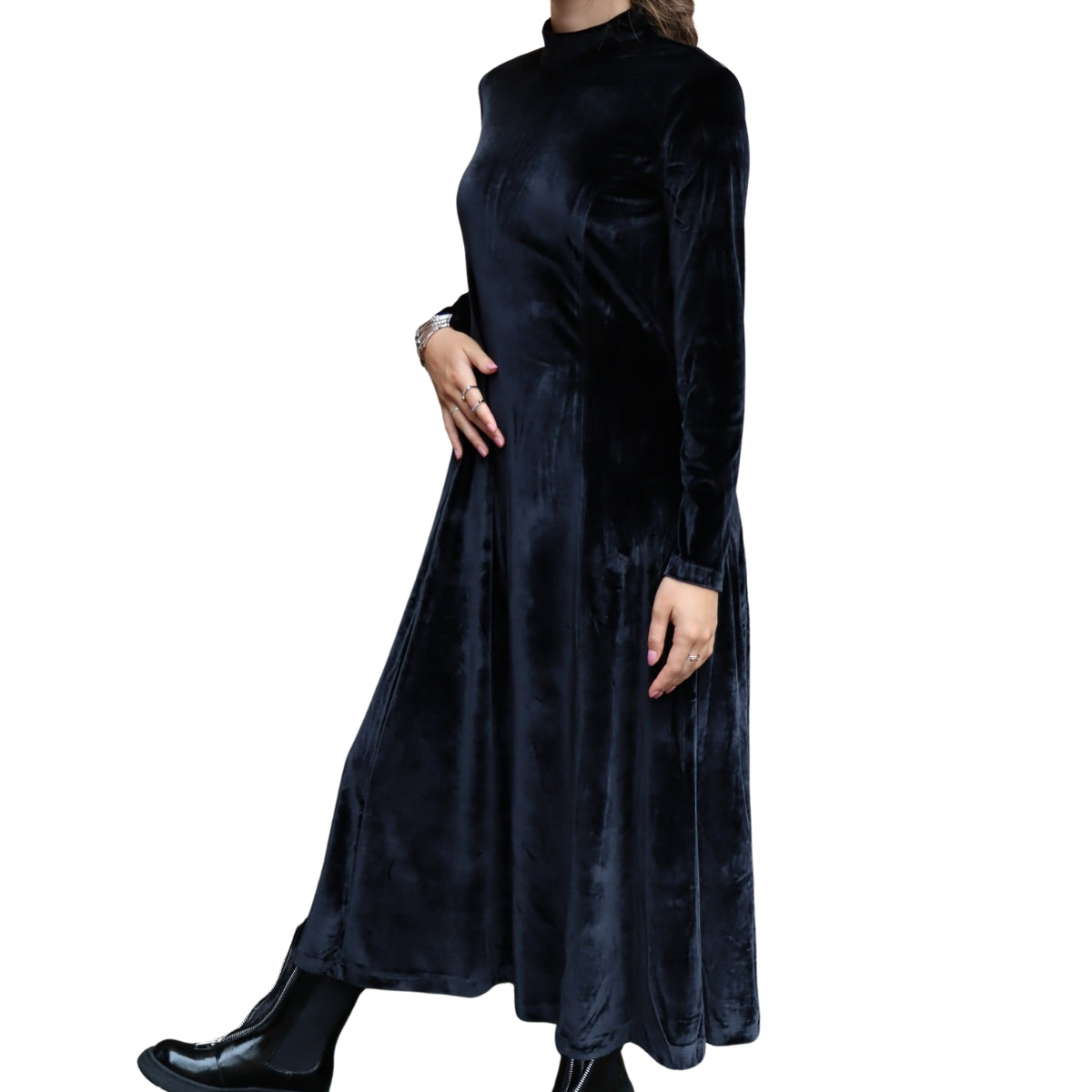 Casual Minimal Goth Gociu Aleja Maxi Velvet Dress-SimpleModerne