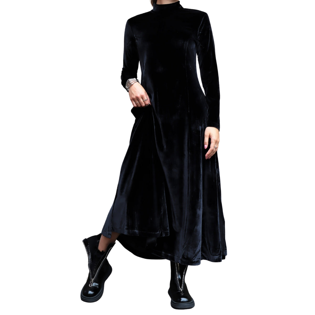 Casual Minimal Goth Gociu Aleja Maxi Velvet Dress-SimpleModerne