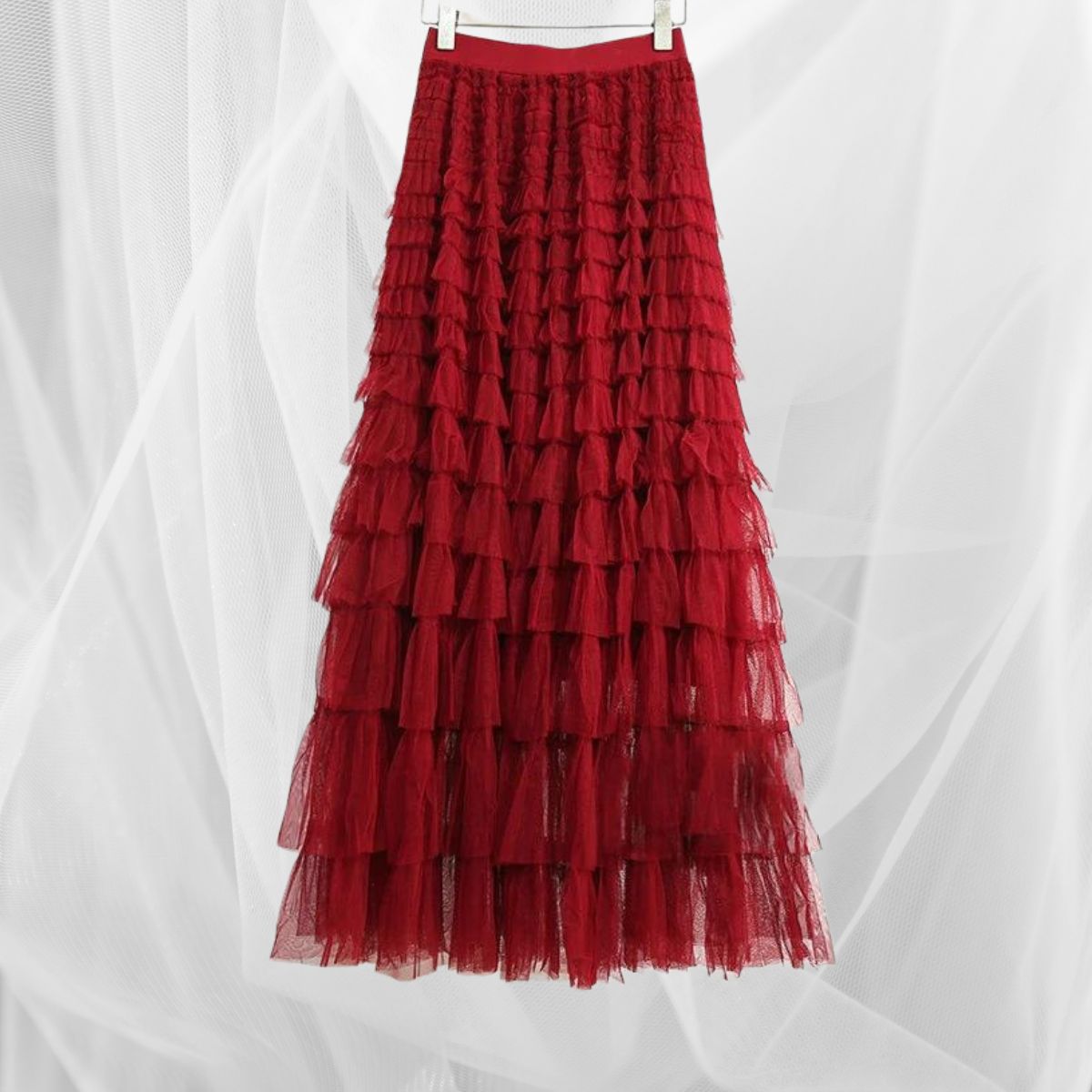 Casual Minimal Goth Maxi Tulle Ruffled Skirt-SimpleModerne