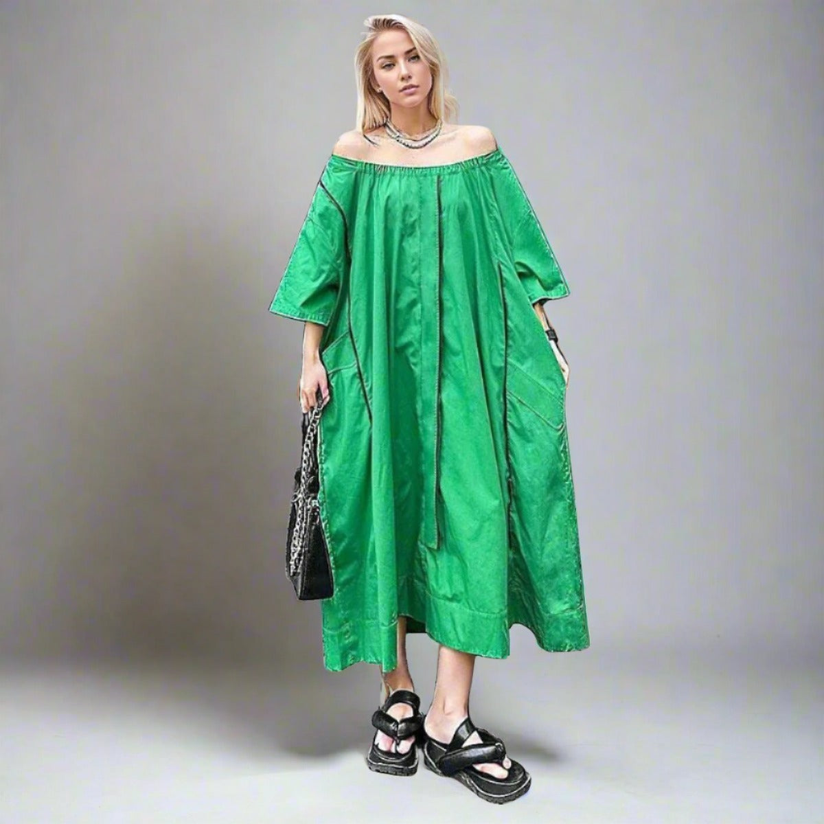 Urban Meets Urban Relaxed Fit Green Dress-SimpleModerne