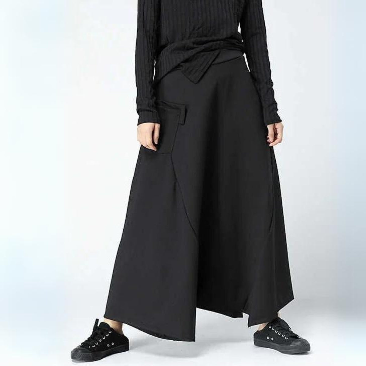 Casual Minimal Goth Wide-Legged Harem Trousers-SimpleModerne