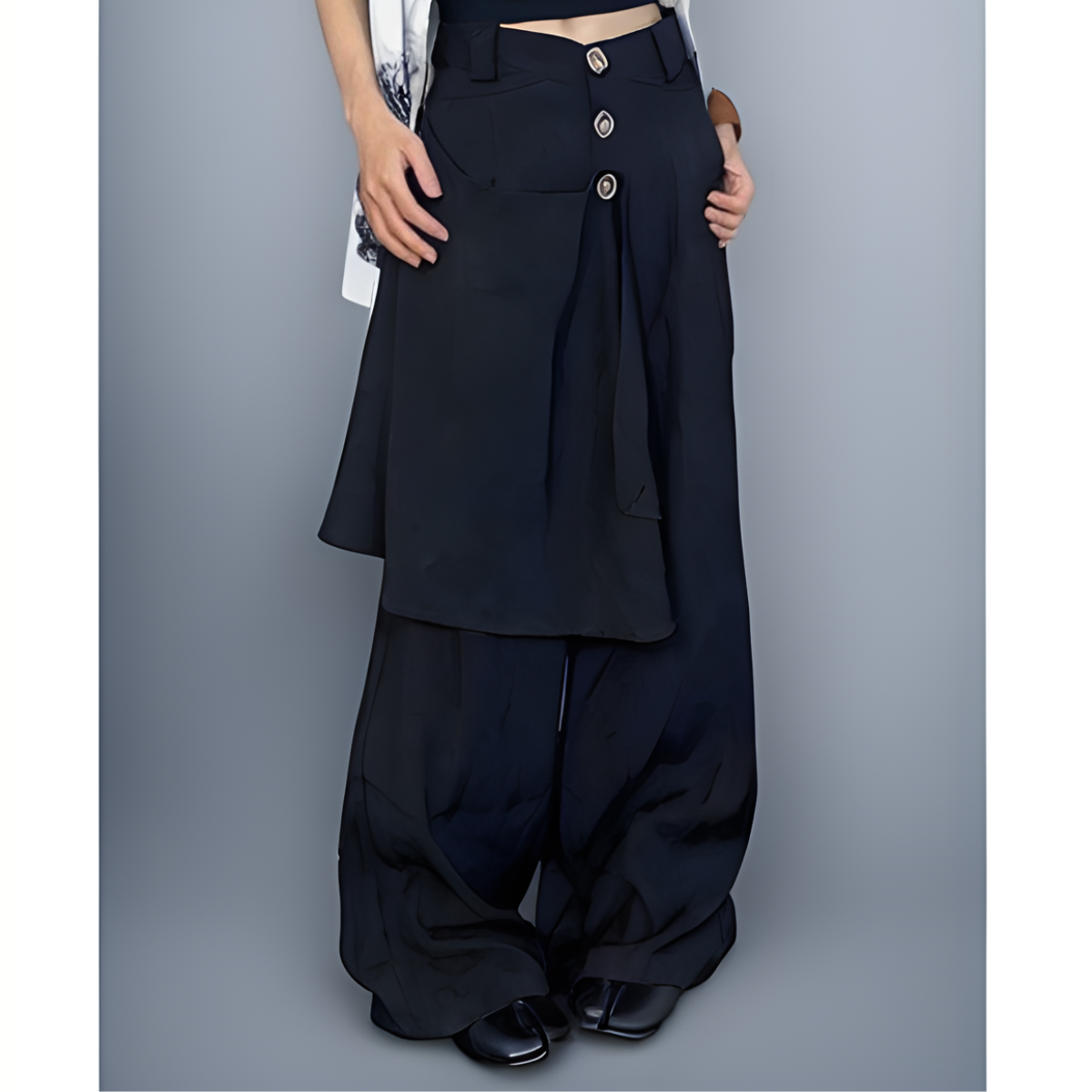 Jazz Up Irregular Design Layered Black Trousers-SimpleModerne