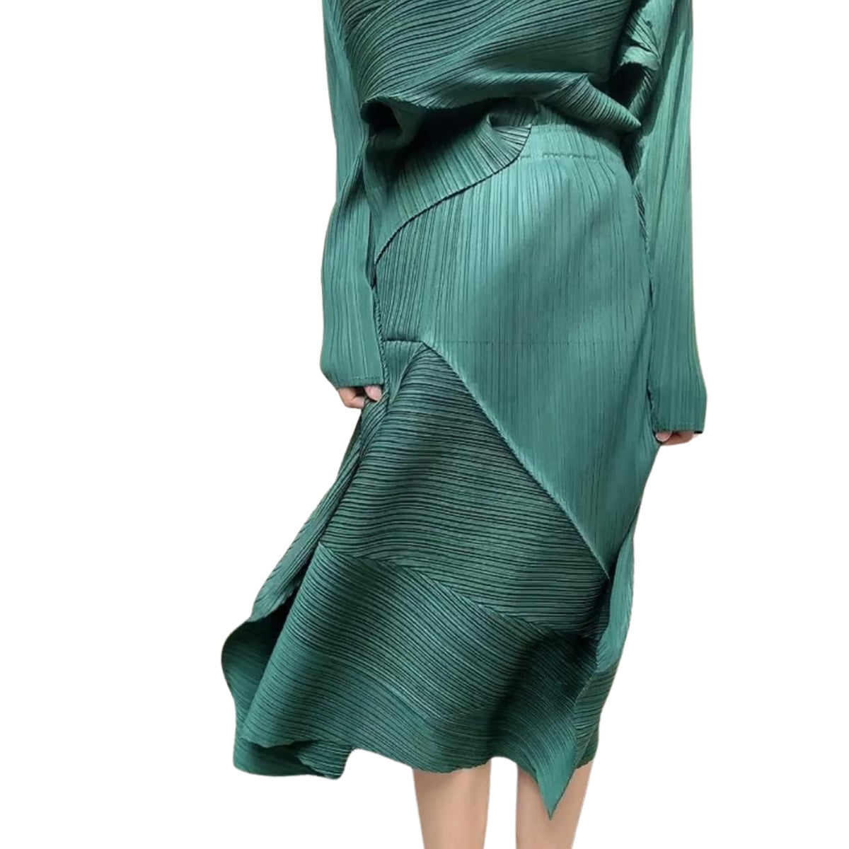 Pleated Design Green Skirt-SimpleModerne