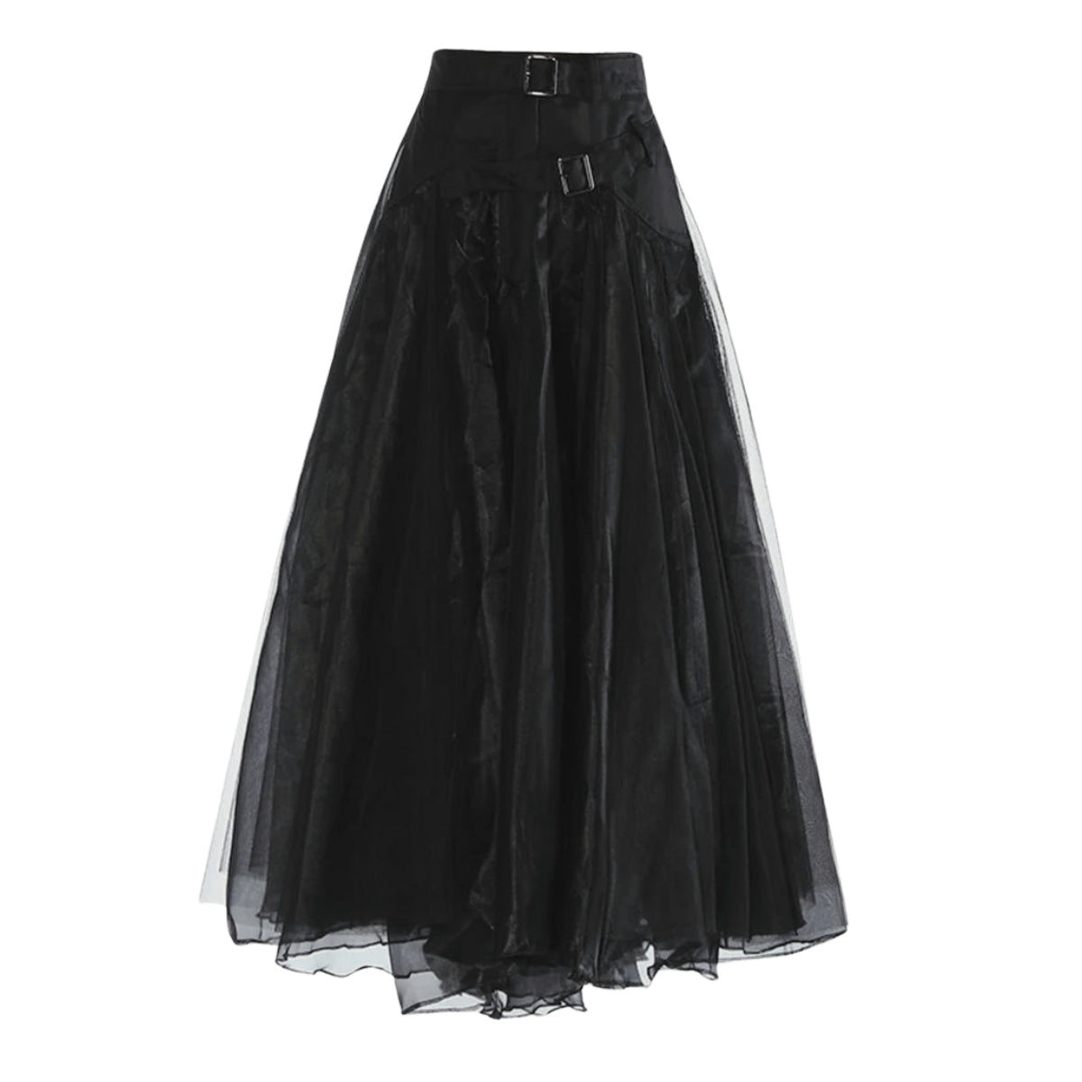 Gothic Style Tulle Skirt with Buckle Closure-SimpleModerne