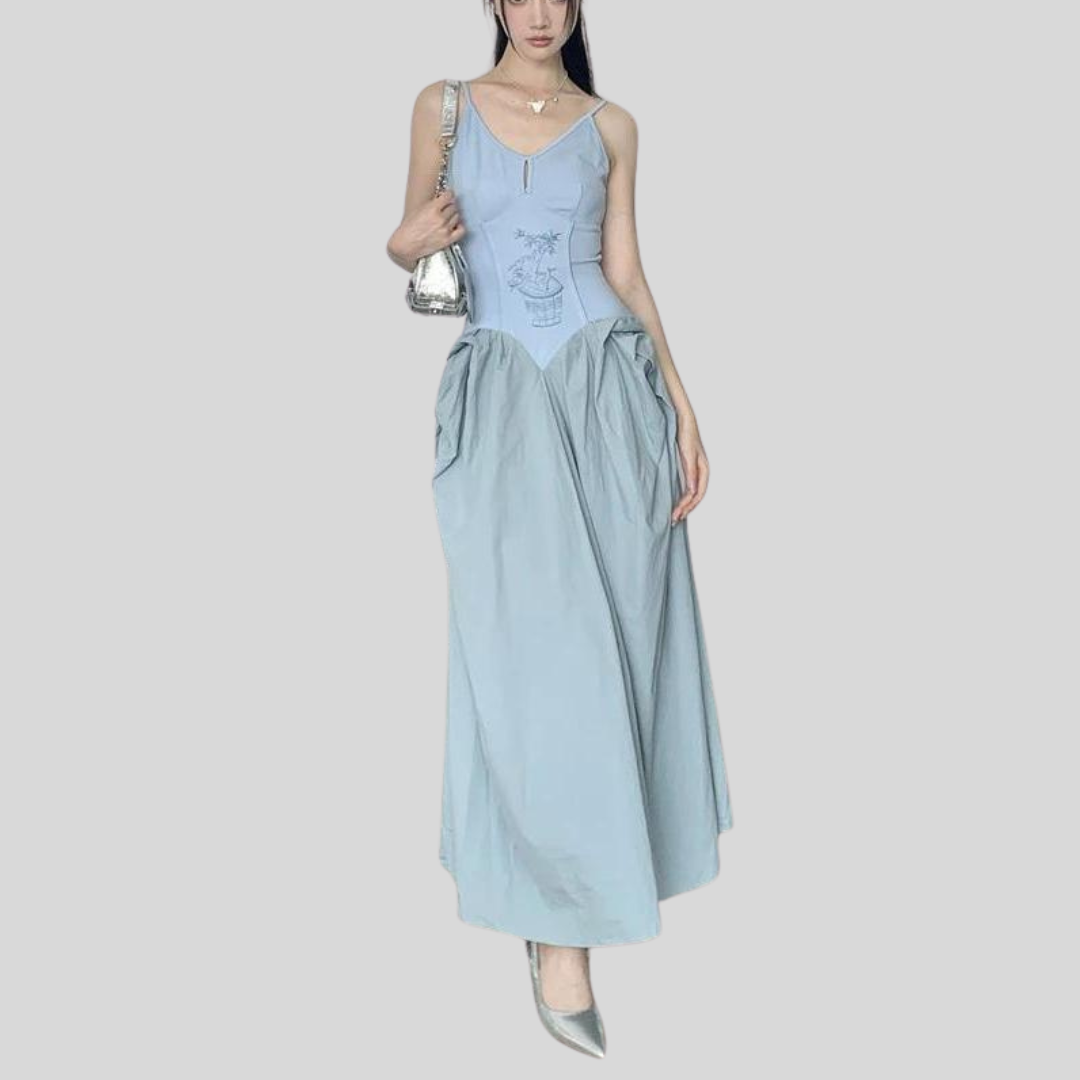 Casual Minimal Goth Trendy Blue Dress-SimpleModerne