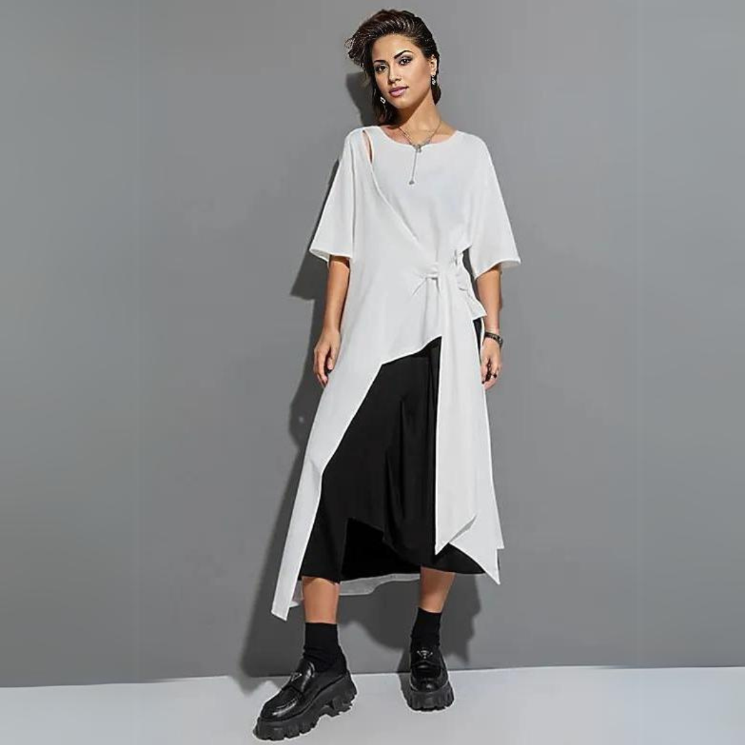 Casual Punk Irregular Design Maxi White Shirt-SimpleModerne