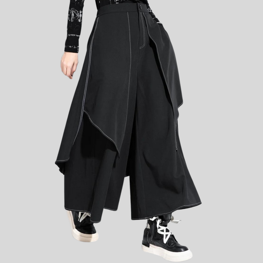 Office Style Wide Legged Trousers With Trendy Overlay-SimpleModerne