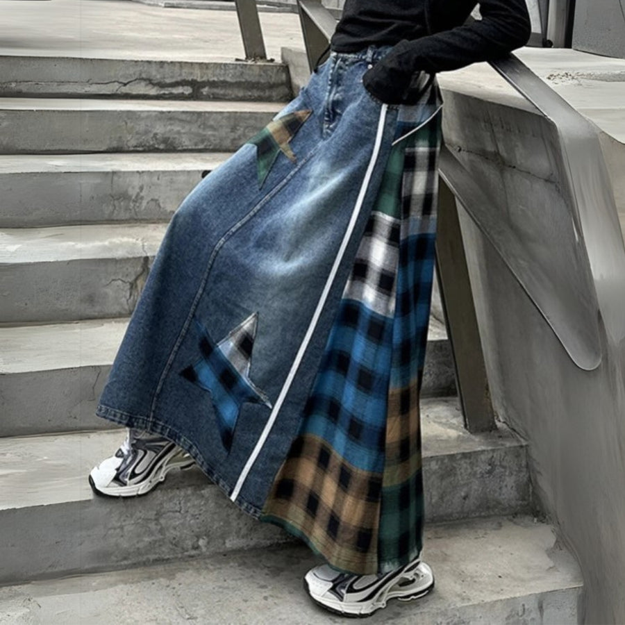 Denim & Textile Patchwork Skirt - 80's Pop-Inspired-SimpleModerne