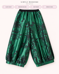 Re-launch Elegant Floral Lantern Pants in Green with Pocket Detail – Relaxed Fit for Modern Style-SimpleModerne