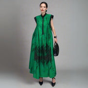 Green Tie-Dye Sleeveless Maxi Dress-SimpleModerne
