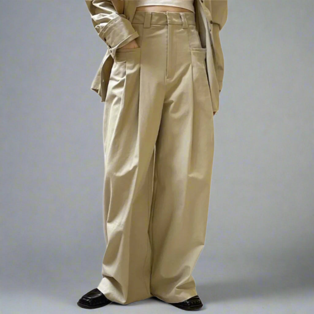 High-Waist Cargo Style Trousers with Maxi Exterior Pockets – Available in Khaki & Black-SimpleModerne