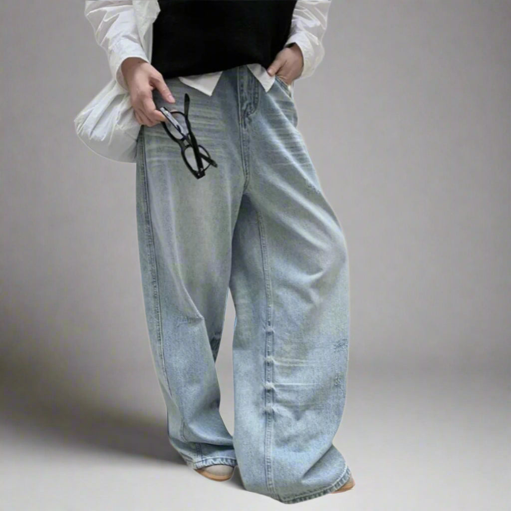 Wide-Legged Light Wash Jeans-SimpleModerne