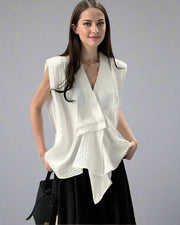 Jazzed-Up Texture Blouse – Asymmetrical Draped Statement Top-SimpleModerne