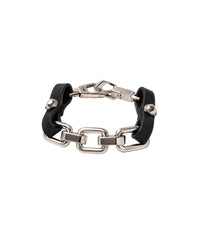 Black Vegan Leather & Silver Link Bracelet-SimpleModerne