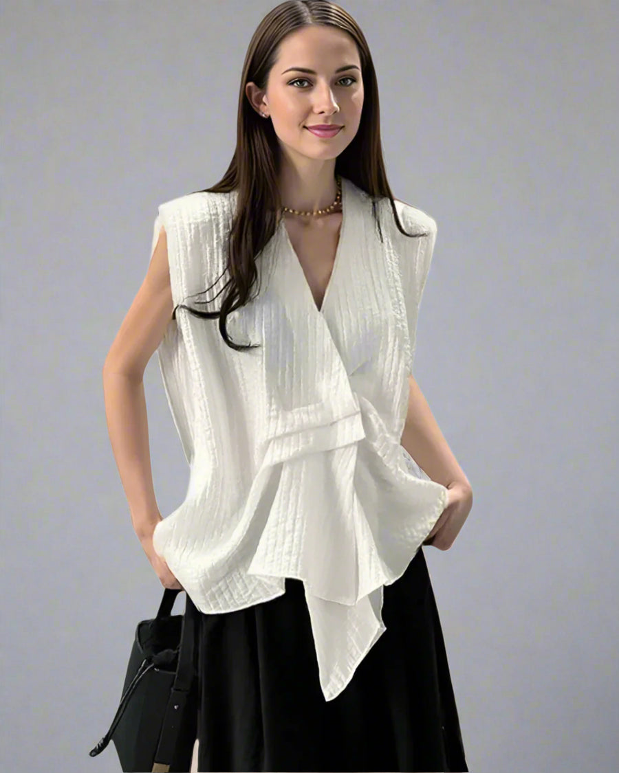 Jazzed-Up Texture Blouse – Asymmetrical Draped Statement Top-SimpleModerne