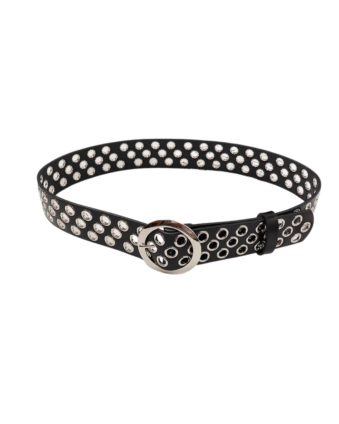Punk It Up Grommet Belt – Adjustable Rivet Detail with Round Buckle-SimpleModerne