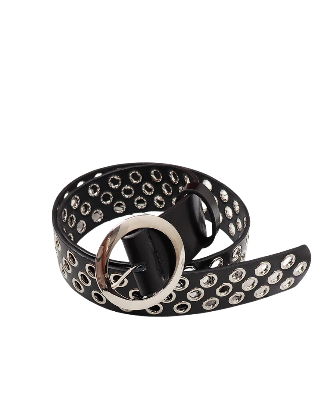 Punk It Up Grommet Belt – Adjustable Rivet Detail with Round Buckle-SimpleModerne