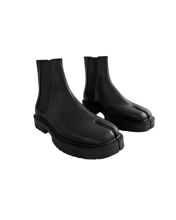 Unisex Black Split-Toe Chelsea Boots - Minimalist Ankle Boots-SimpleModerne