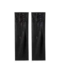 Simple Moderne Black Vegan Leather Leg Warmers – Adjustable Lace-Up Statement Layer-SimpleModerne