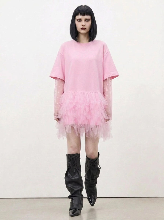 Tulle Trip Pink Oversized T-Shirt Dress-SimpleModerne