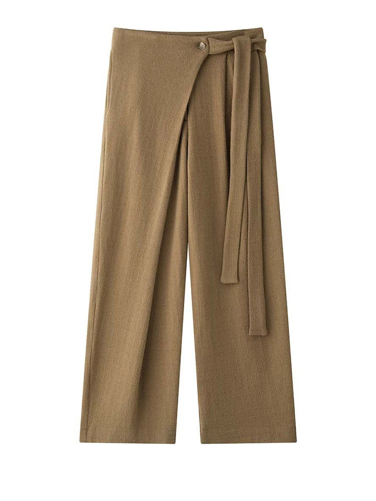 Soft Draped Wide-Leg Trousers – Khaki-SimpleModerne