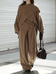 Soft Draped Wide-Leg Trousers – Khaki-SimpleModerne