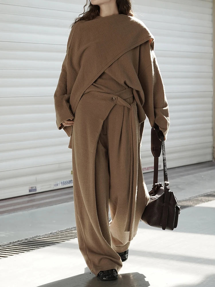 Soft Draped Wide-Leg Trousers – Khaki-SimpleModerne