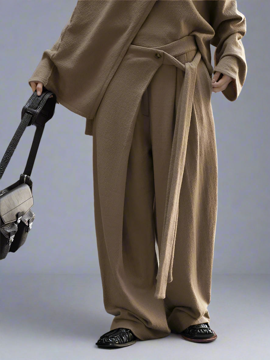 Soft Draped Wide-Leg Trousers – Khaki-SimpleModerne