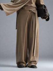 Soft Draped Wide-Leg Trousers – Khaki-SimpleModerne