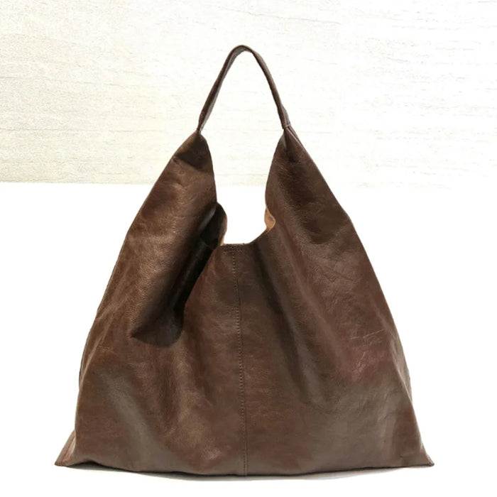 Soft Natural Leather Hobo Bag – Brown Cowhide Edition-SimpleModerne