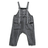 Street Punk Style Oversized Fit Vintage Denim Overalls-SimpleModerne