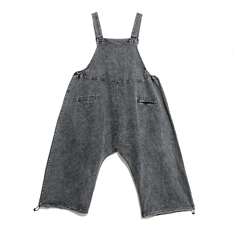 Street Punk Style Oversized Fit Vintage Denim Overalls-SimpleModerne