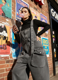 Street Punk Style Oversized Fit Vintage Denim Overalls-SimpleModerne