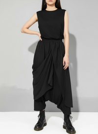 Stylish Deep Harem Capri Pants with Unique Overlay Design-SimpleModerne