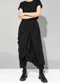 Stylish Deep Harem Capri Pants with Unique Overlay Design-SimpleModerne