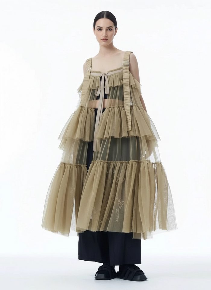 Tiered Tulle Overlay Dress-SimpleModerne