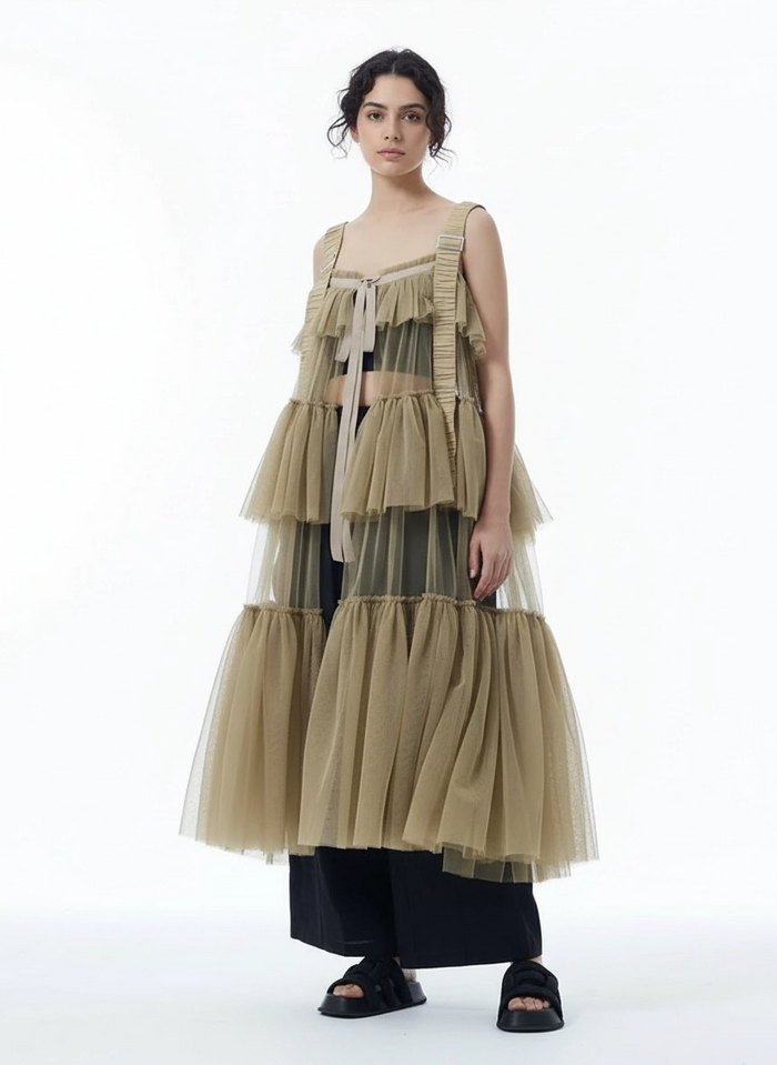 Tiered Tulle Overlay Dress-SimpleModerne