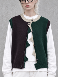 Asymmetric Two-Tone Knitted Vest-SimpleModerne