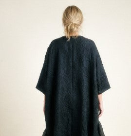 Urban Oversized Black Maxi Dress with Tulle Insert and 3D Textured Fabric-SimpleModerne