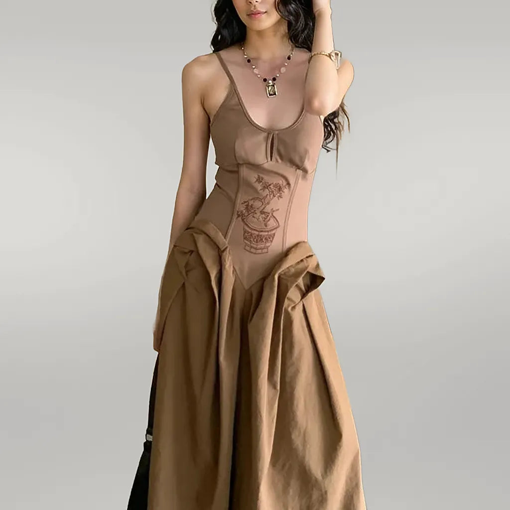 Vintage Fever Maxi Beige Dress – SimpleModerne