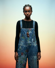 Vintage Floral Print Denim Overalls - Relaxed Fit & Unique Wash-SimpleModerne
