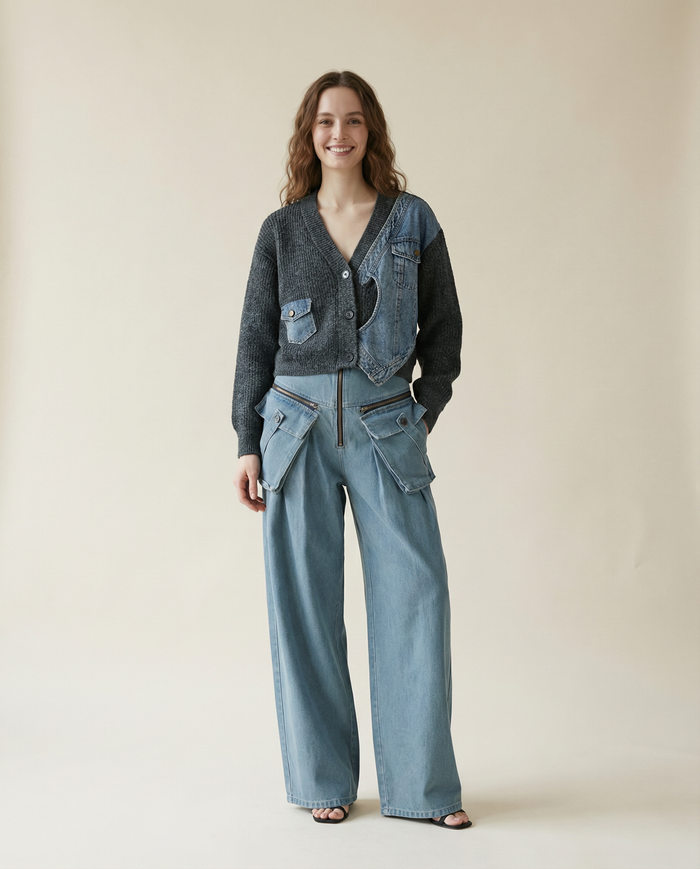 Denim & Knit Hybrid Cardigan-Jacket-SimpleModerne