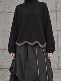Black Wave Hem Turtleneck Pullover-SimpleModerne